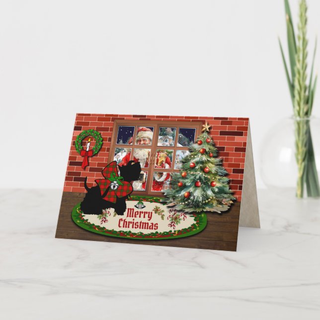 Adair Scottie & Santa w/Vapensköld Personlig Helgkort (Framsida)