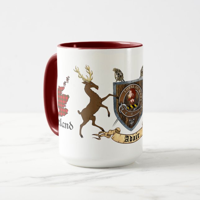 Adair skotskt klanmärke & Highlandhjortar Mugg (Framsida vänster)