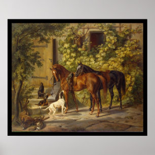 Adam Albrecht Horses vid Porch Poster