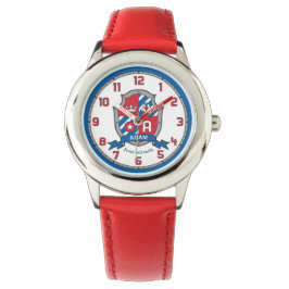 Adam brev A namn, betyder vapensköld röd blå fågel Armbandsur