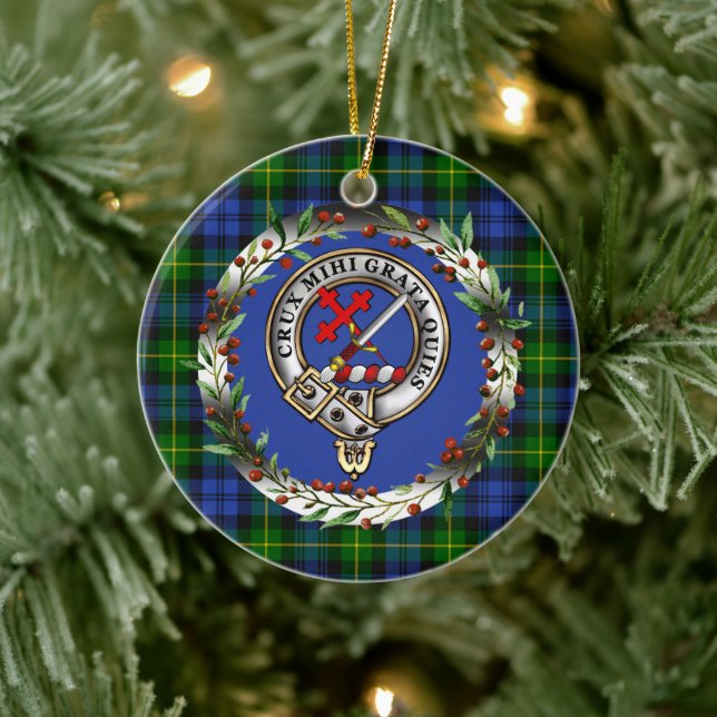 Adam Clan Badge & Tartan Personalized Xmas Julgransprydnad Keramik (Träd)