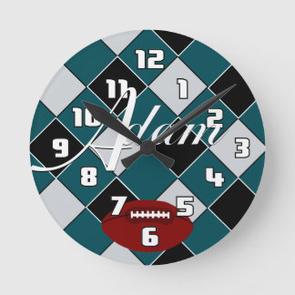 Adam Football Grönt Black Silver Checked Clock Rund Klocka