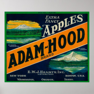 Adam-Huva Apple Låda LabelHood River, ELLER Poster