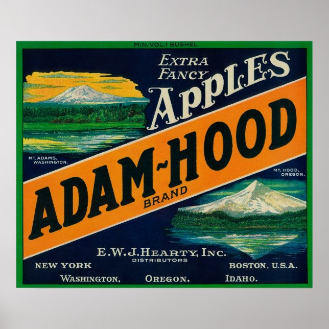 Adam-Huva Apple Låda LabelHood River, ELLER Poster (Framsidan)