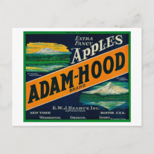 Adam-Huva Apple Låda LabelHood River, ELLER Vykort