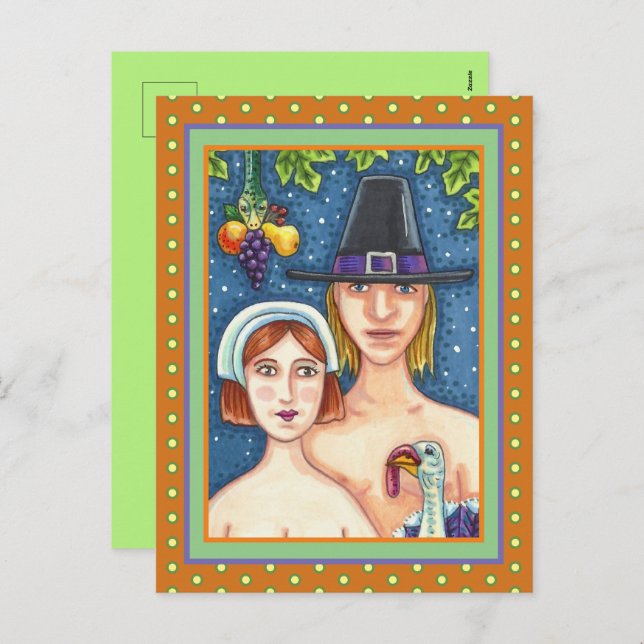 ADAM & KVÄLL PILGRIMS, BIBLICAL STOLLIG THANKSGIVI HELG VYKORT (Fram/baksida)