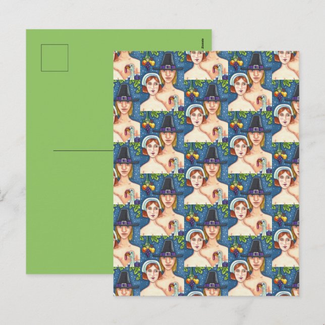 ADAM & KVÄLL PILGRIMS, BIBLICAL STOLLIG THANKSGIVI HELG VYKORT (Fram/baksida)