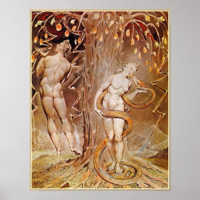 Adam, Kväll & Serpent i Edens trädgård av Blake Poster (Framsidan)
