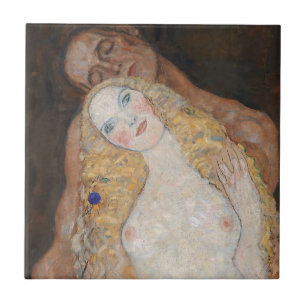 Adam och Kväll av Gustav Klimt Kakelplatta