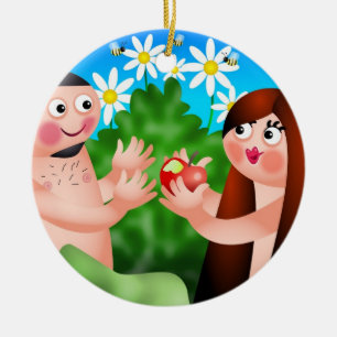 Adam och kväll julgransprydnad keramik