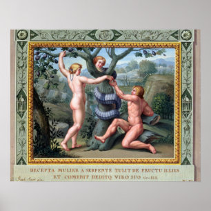 Adam och kväll med ormen, illustration från t poster