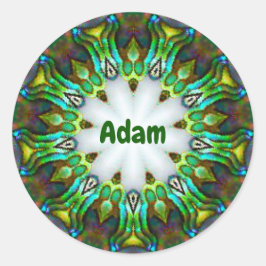 ADAM ~ Personlig Paua-skal Fraktal ~ Runt Klistermärke
