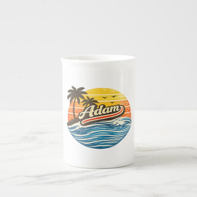 Adam Retro Solnedgång Namn Design Benporslin Mugg (Framsidan)