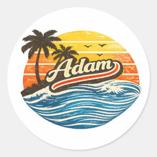 Adam Retro Solnedgång Namn Design Runt Klistermärke