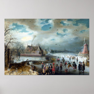 Adam van Breen Skating på den frysta Amstel-floden Poster