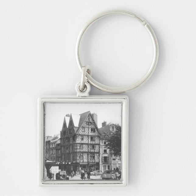 Adams hus fyrkantig silverfärgad nyckelring (Framsidan)