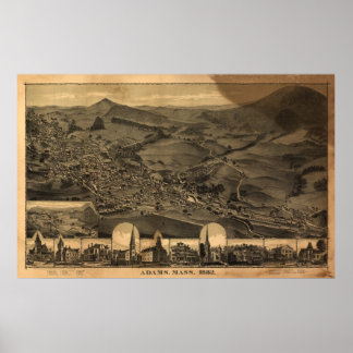 Adams Massachusetts 1882 Antique Panoramic Karta Poster