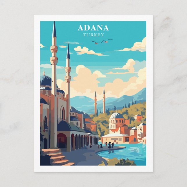 Adana, Turkiet Travel Retro Illustration Vykort (Framsida)