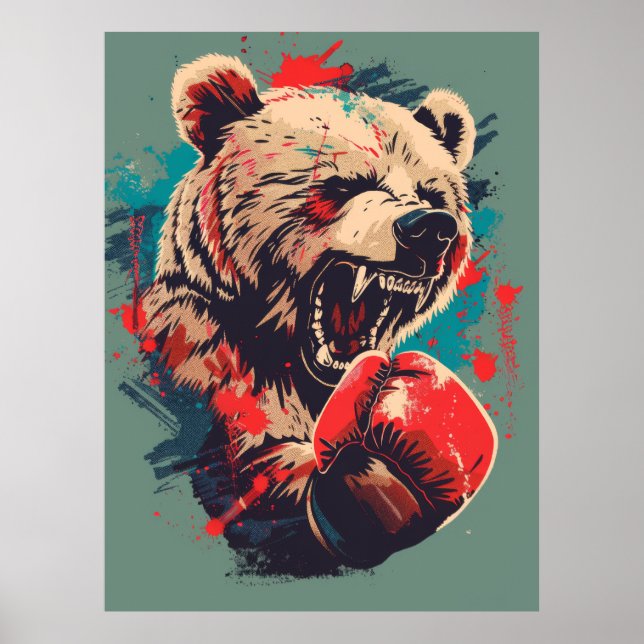 Adapter Boxing Bear 1 T-Shirt Design - Vektorteckn Poster (Framsidan)