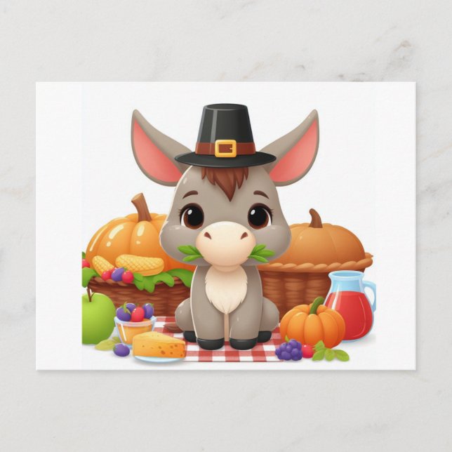 Adapter Cute Thanksgiving Donkey Vykort (Framsida)
