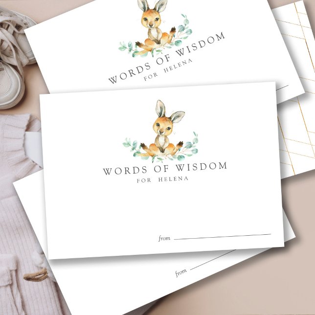 Adapter för babyvisningsprogram Baby Kangaroo Inbjudningar (Baby advice card, baby in bloom, watercolor, gender neutral, forest animals, for the parents)