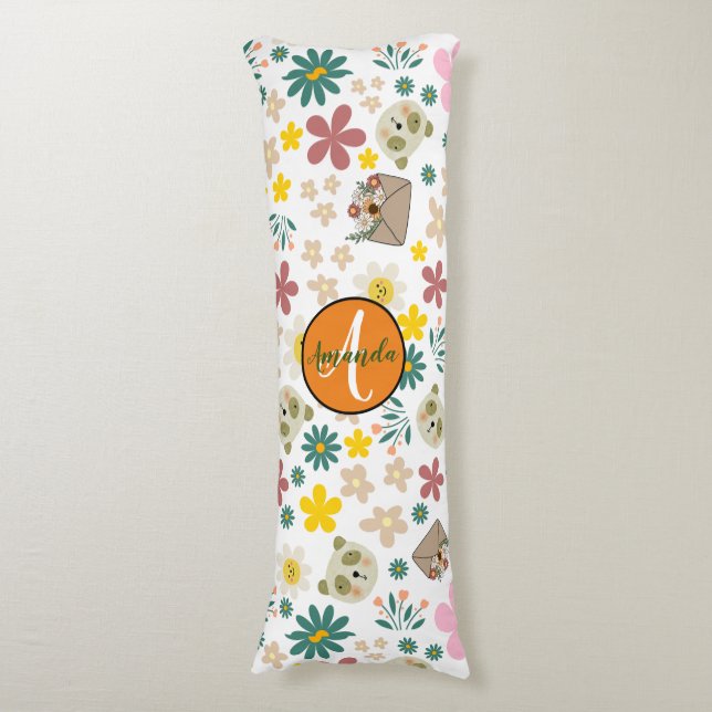 Adapter för inledande blommigt- och djurmonogram kroppskudde (Framsidan Vertikal)