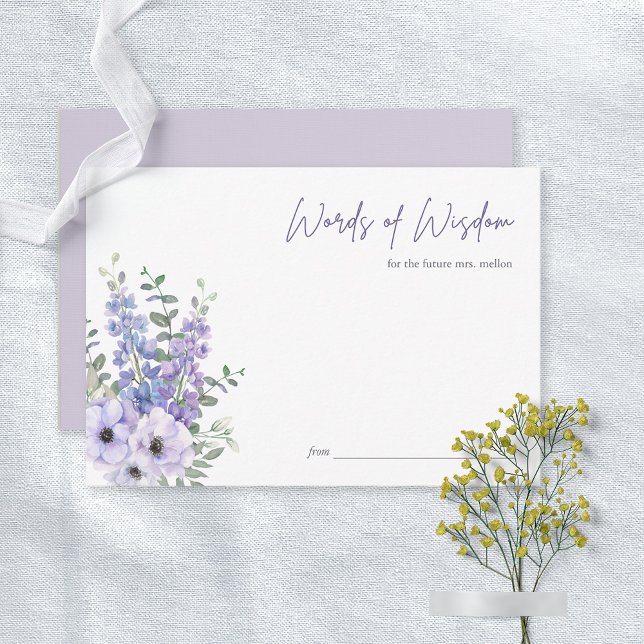 Adapter för Möhippa för lila-blomma skript Inbjudningar (Purple Flower Script Bridal Shower Advice Card)