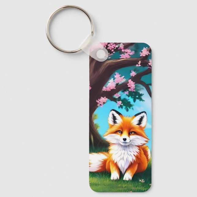 Adapter Fox Sitta under Träd Nyckelring (Framsida)