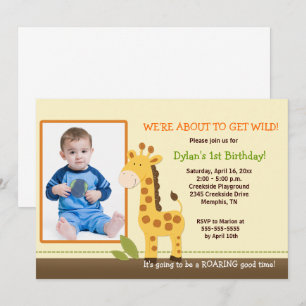 Adapter Giraffe *PHOTO* Birthday 5x7 Inbjudningar