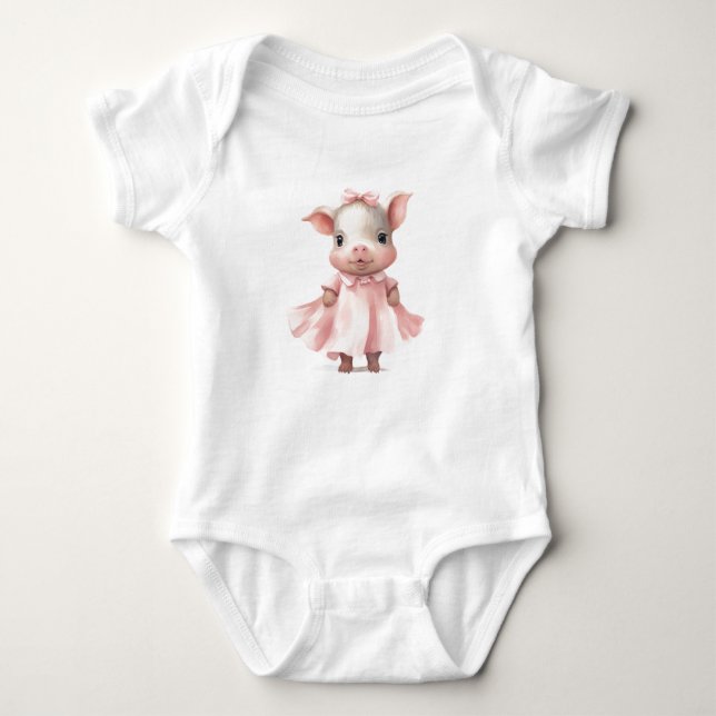 Adapter Little Baby Pig PIglet i Rosa Dress T Shirt (Framsida)