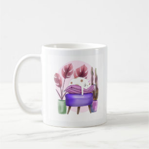 Adapter Mysigt Charm Cute White Cat Napping Lila Kaffemugg