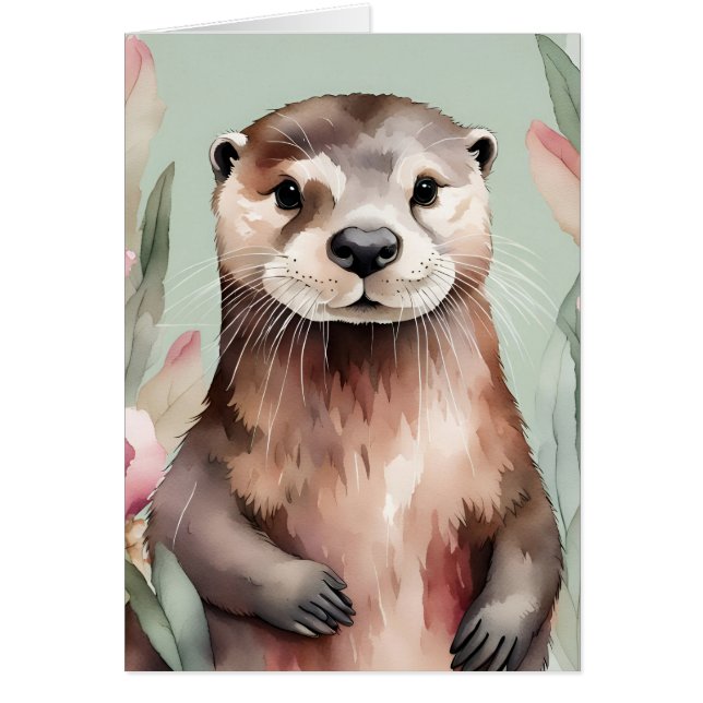 Adapter Otter Watercolor Hälsningskort (Framsidan)