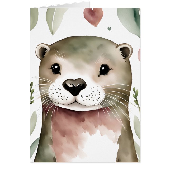 Adapter Otter Watercolor Hälsningskort (Framsidan)