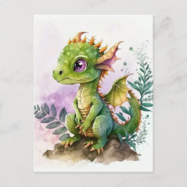 Adapter Watercolor Baby Dragon med Lila Ögon Vykort