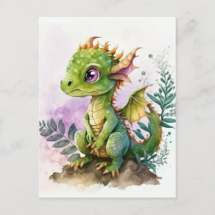 Adapter Watercolor Baby Dragon med Lila Ögon Vykort