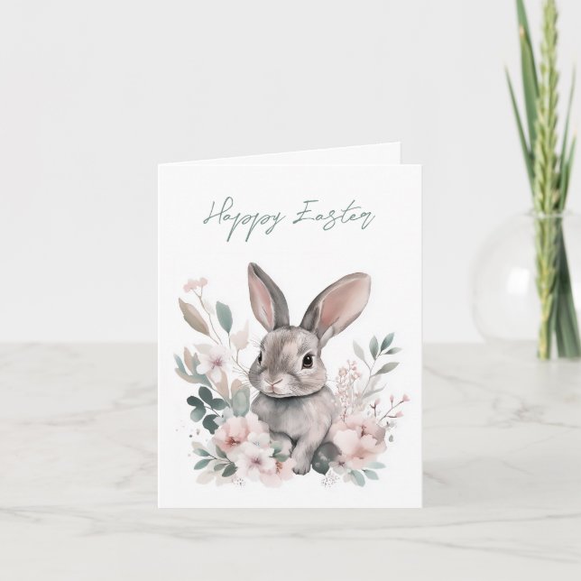 Adapter Watercolor Bunny Vår Blommigt Påsk Helgkort (Framsida)