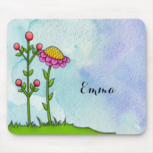Adapter Watercolor Doodle Flower Mousepad Musmatta (Framsidan)