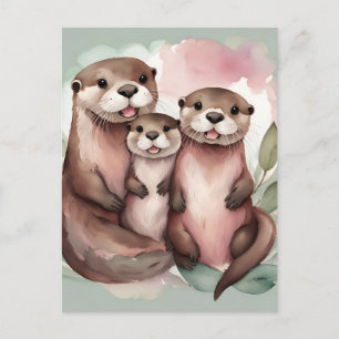 Adapter Watercolor Otter-familjen Vykort