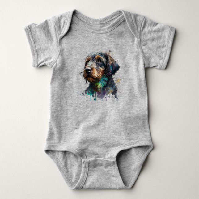 Adapter Wirehaged Dachshund Puppy Watercolor Art T Shirt (Framsida)