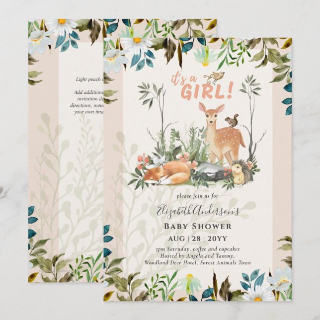 Adapter Woodland Hjort Baby Shower Coral Inv Inbjudningar (Fram/baksida)