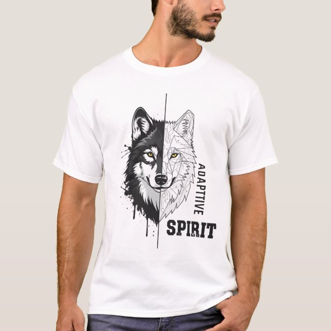 Adaptive Spirit Wolf Modern Art T-Shirt (Framsida)