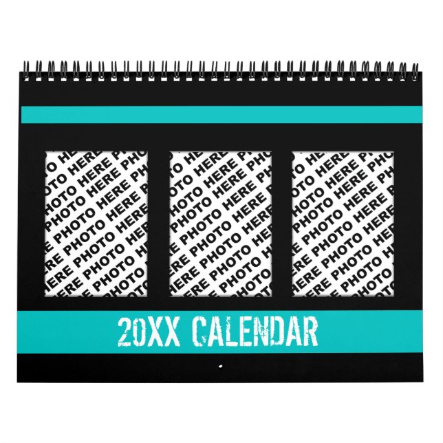 Add 34 Photos In One Calendar Teal Black Kalender (Omslag)