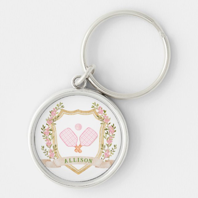 Add-a-Namn Preppy Rosa Pickle Boll Personlig Rund Silverfärgad Nyckelring (Framsidan)