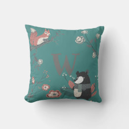 ADD BREV - Nordic Woodland Animals Folkart Teal Kudde