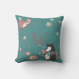 ADD BREV - Nordic Woodland Animals Folkart Teal Kudde