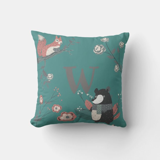 ADD BREV - Nordic Woodland Animals Folkart Teal Kudde (Framsida)