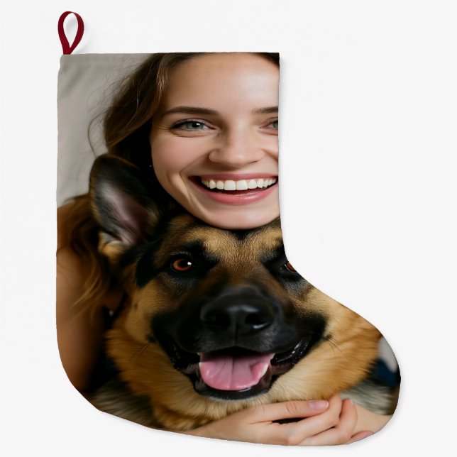 Add German Shepherd Photo Personalize Stor Julstrumpa (Framsidan)