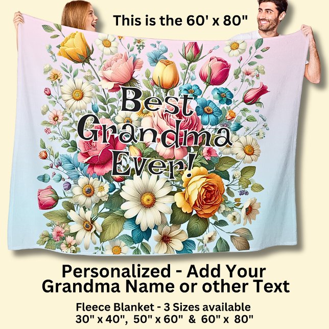 Add Grandma Name or Phrase - Best Grandma Ever! Fleecefilt (Skapare uppladdad)