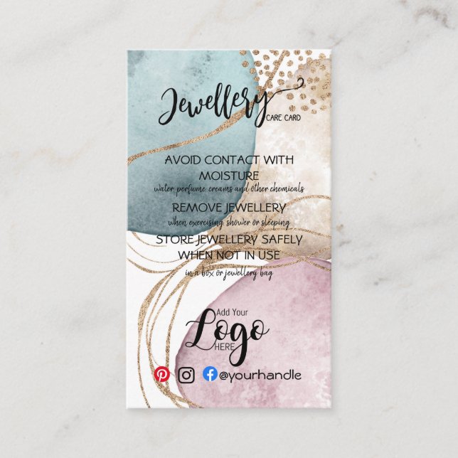 ADD LOGOTYP juvelry CARE CARDS Small business UK Visitkort (Framsida)