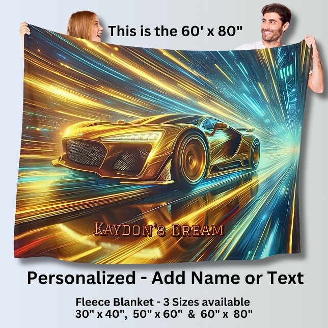 Add Name Change Text, Golden Racing Car  Fleecefilt (Skapare uppladdad)